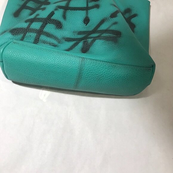 Cole Haan Genuine Leather Satchel Handbag Green Upcycled Tote Hash Tag - Picture 5 of 6